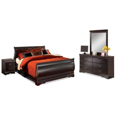 Huey Vineyard Queen Bed with Mirrored Dresser and Nightstand