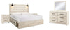 Cambeck King Panel Bed with 2 Side Storage, Dresser, Mirror, and Nightstand