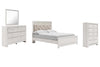 Altyra Queen Upholstered Panel Bed, Dresser, Mirror, and Chest