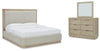 Hennington California King Upholstered Bed, Dresser and Mirror