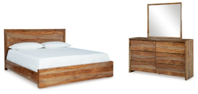 Dressonni California King Panel Bed, Dresser and Mirror